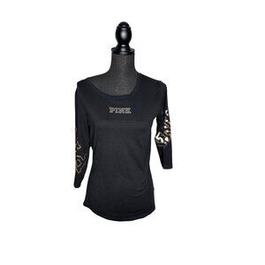 Victoria's Secret "Pink" Women's Black with Gold Bling Spellout Top S